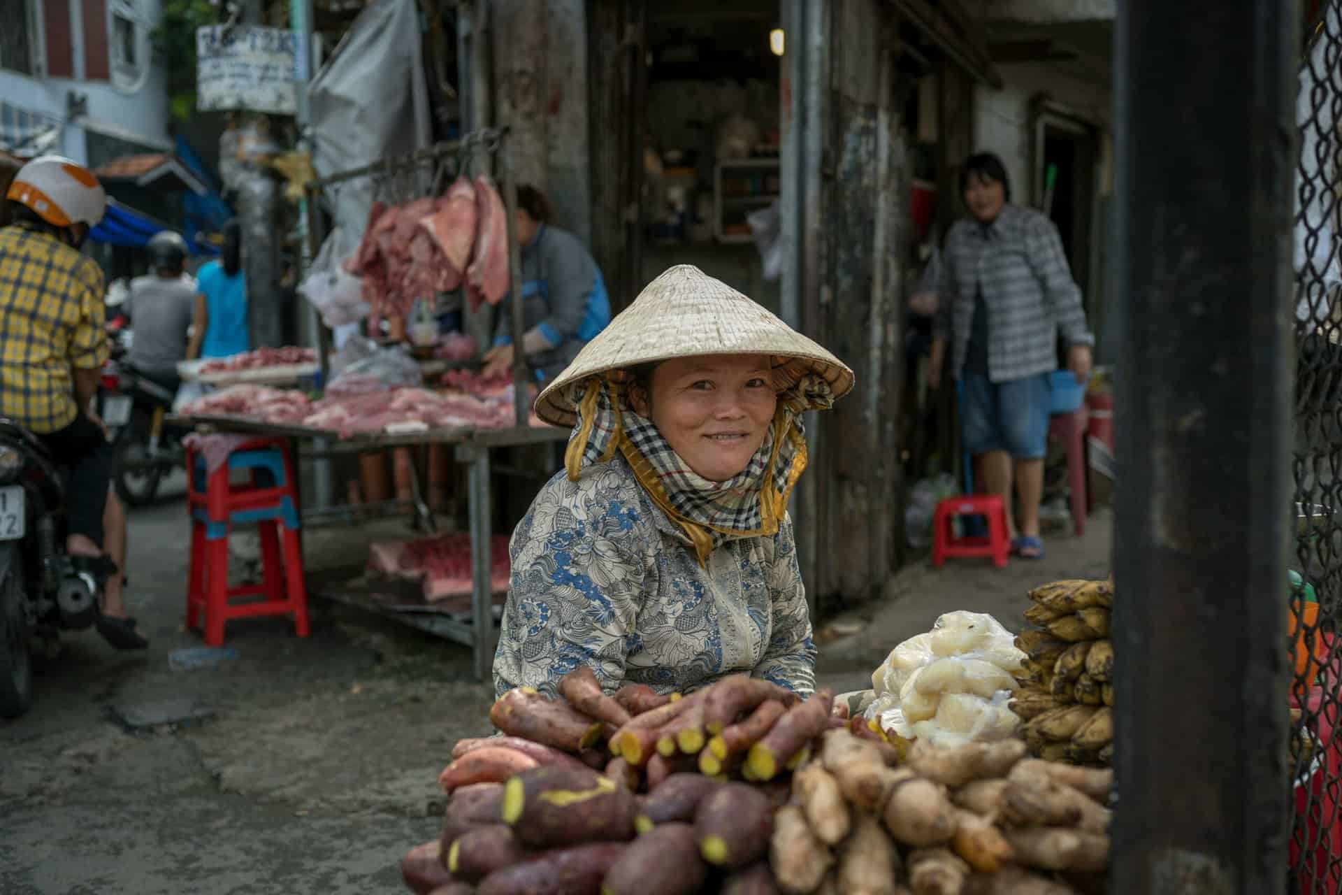 shopping at local market in Hanoi