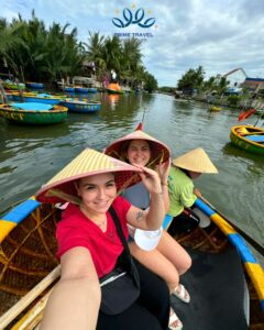 Experience rowing a traditional basket boat through the lush 7 Mau Coconut Forest in Hoi An