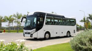 Thaco 29-seater bus in Vietnam, ideal for group travel with comfortable seating and modern design.